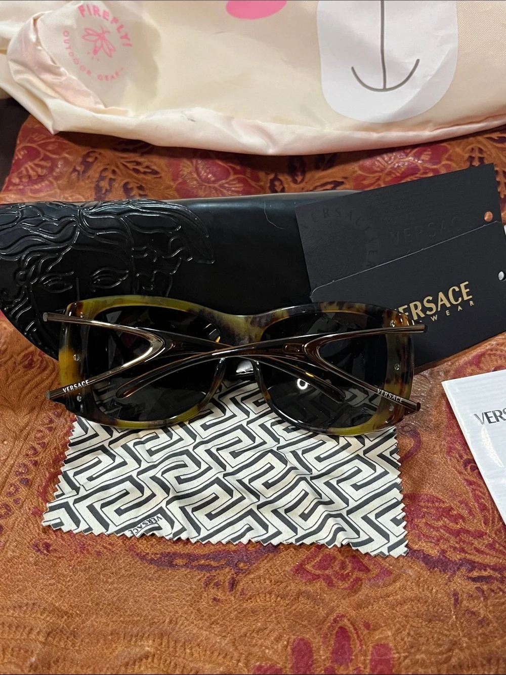 Versace Women's Black/Brown Gradient Oversized Sunglasses with Gold Logo